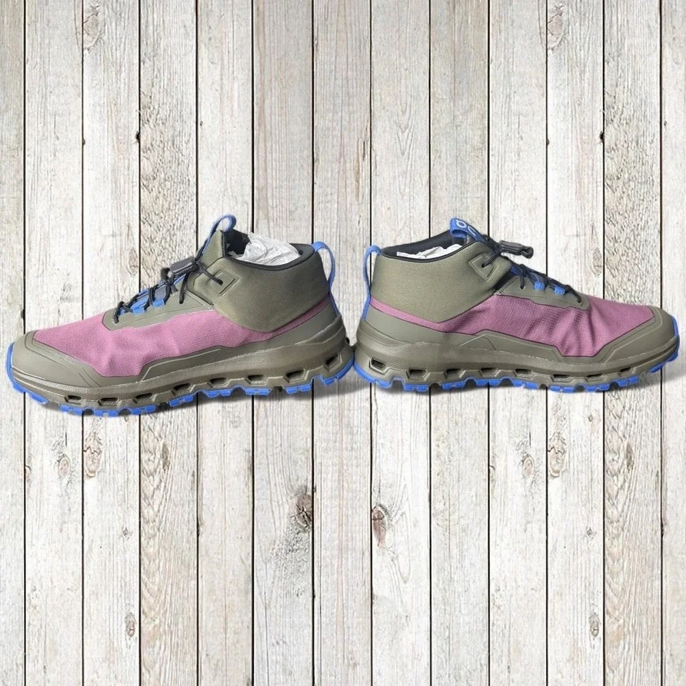 On Cloudhero Mid Waterproof Hiking Boots Cherry Olive Blue Youth 4.5Y NEW